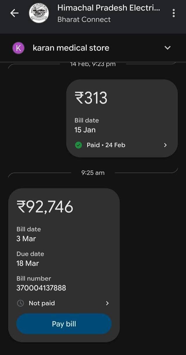 mandi medical chemist shop electricity bill 92 thousand sukhu government himachal mandi medical chemist shop electricity bill 92 thousand sukhu government himachal